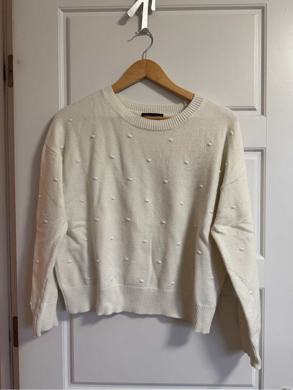 Womens Cream Textured Dot Crewneck Sweater